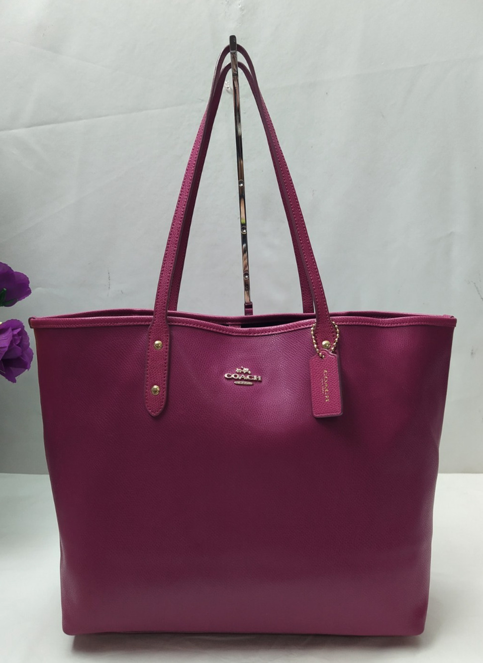 Coach Magenta Leather Double Handles Tote Bag